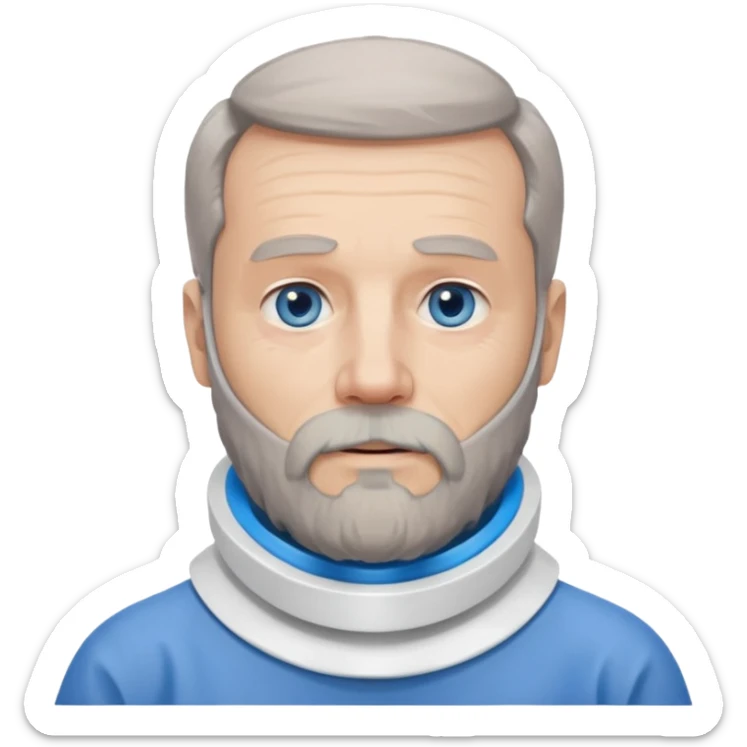 Older man with a full beard, a medical neck brace, and blue eyes. sticker