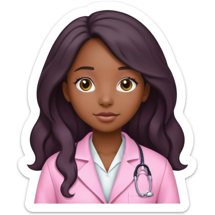 Black girl with long  hair is a scientist with pink lab coat sticker