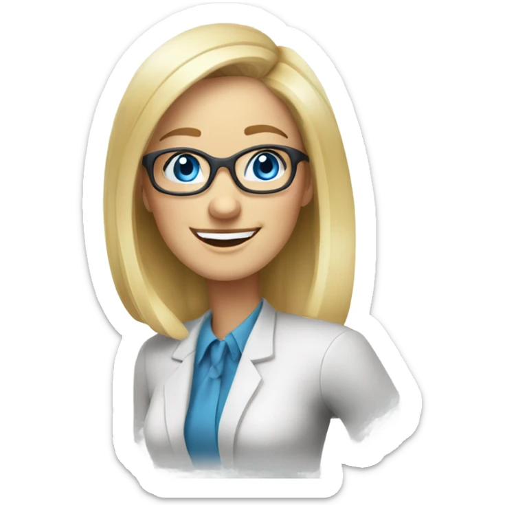 Beautiful blonde office lady with glasses happy blue eyes talking on a phone  sticker
