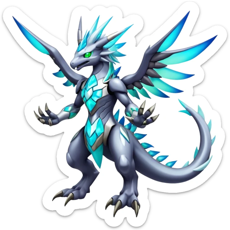 cool edgy badass shiny colorful ethereal legendary godly Archeus-Kyurem-Digimon-Fakemon-animal-hybrid full body sticker