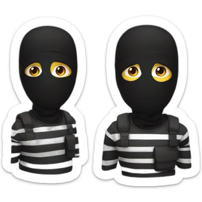Thief in a black ski mask that covers top half of the head in a black and white striped shirt sticker