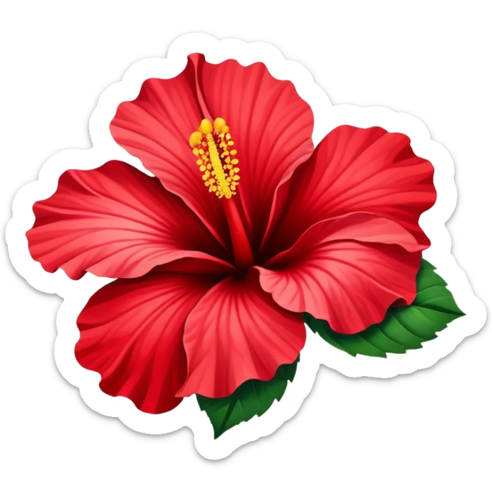 Vibrant red cotton rose hibiscus flower with large petals and prominent stamen sticker