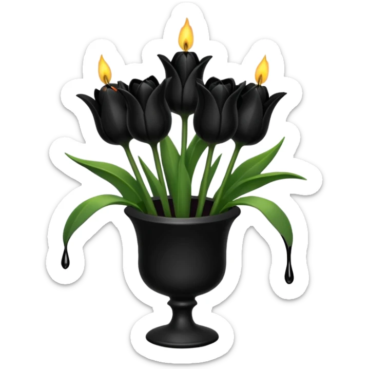 goth tulip bouquet, black tulips, candle beside the bouquet sticker