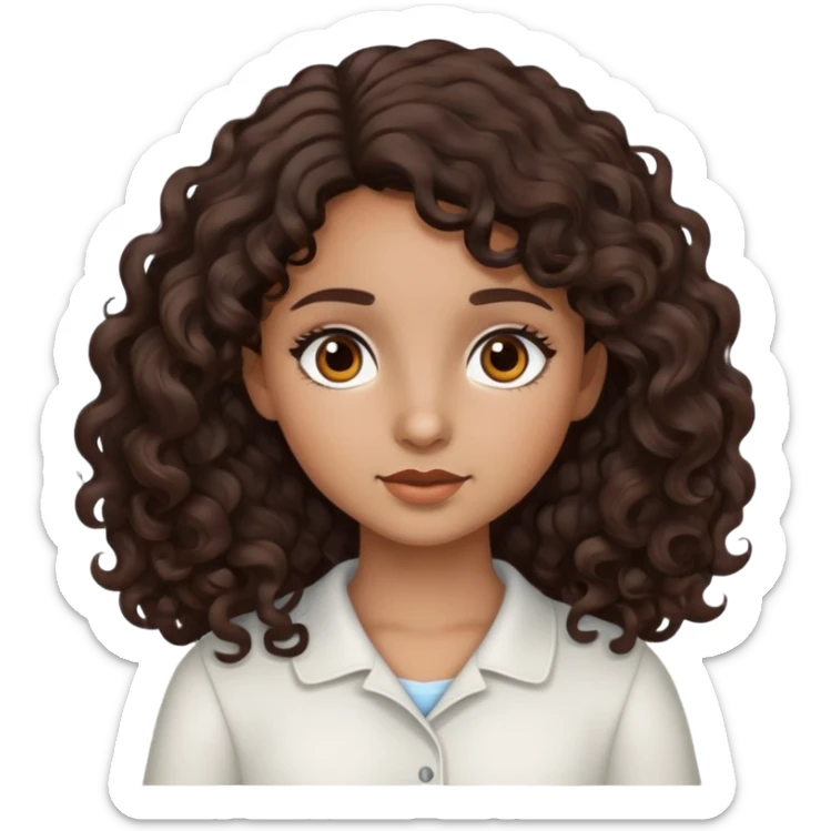 niña cabello rizado medio ondulado marron oscuro ojos negros sticker