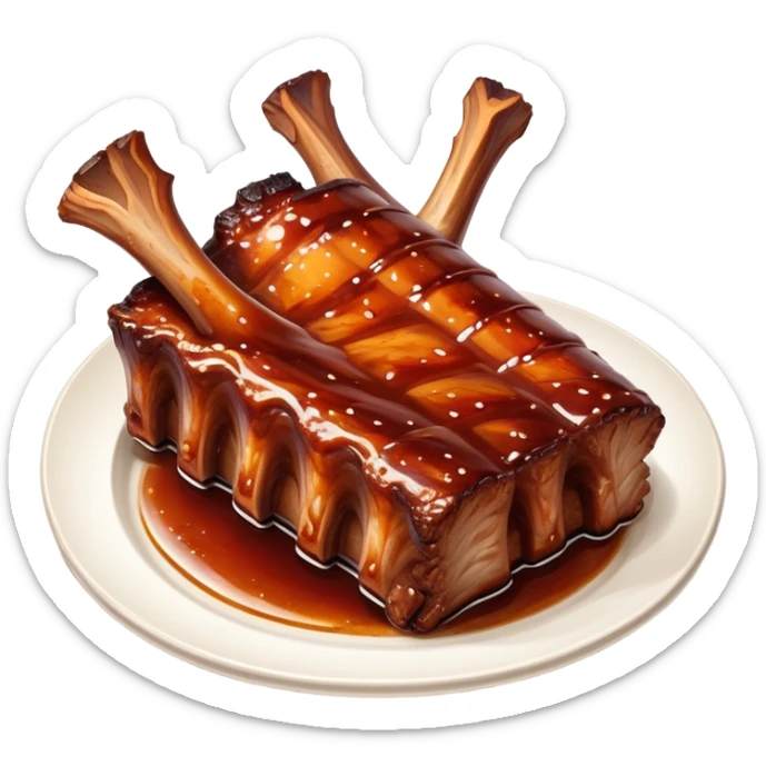 cinematic-realistic-barbeque-ribs-dish-emoji,-depicted-as-succulent,-slow-cooked-ribs-with-a-sticky-smoky-glaze-rendered-with-rich-textures-and-dynamic,-appetizing-lighting. baby back spare ribs sticker