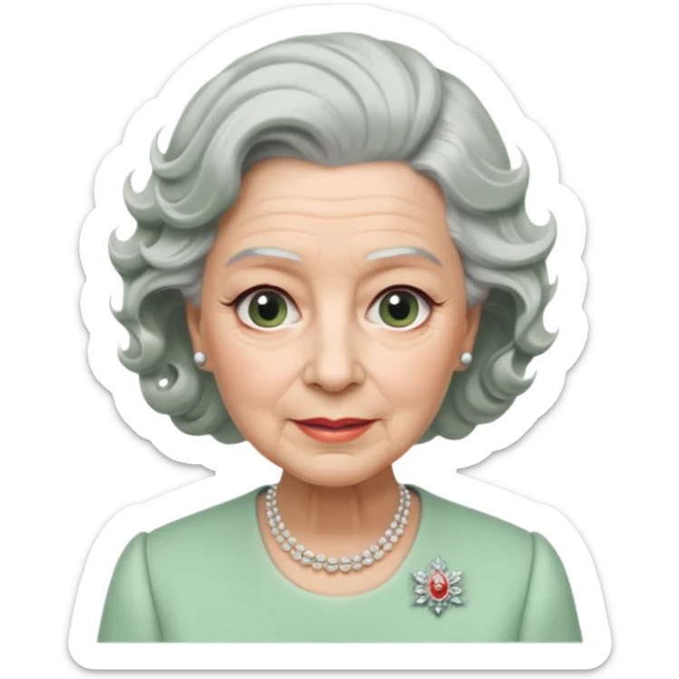 Queen Elizabeth with grey hair and waves in pastel green clothes sticker