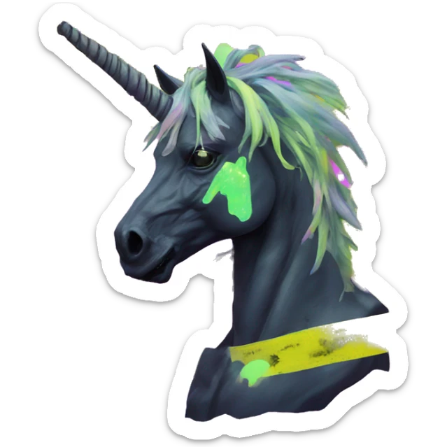 .Zombie_ Vaporwave black holographic oilslick zombie unicorn yellow caution tape and a vinyl sticker