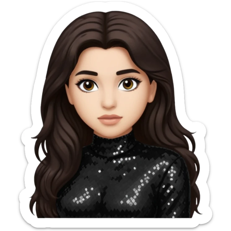 Lauren Jauregui from Fifth Harmony with long dark brown hair, black sequin outfit sticker