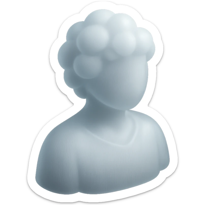 A person from the shoulders up, entirely composed of white fluffy, convex clouds sticker