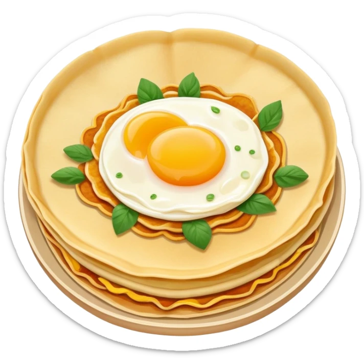Beijing Jianbing savory crepe with egg, crispy wafer and sauce, simplified emoji style with bold outlines and bright colors, cartoon style popular Chinese breakfast pancake sticker
