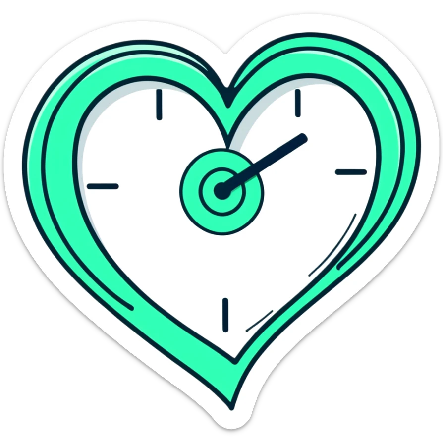 Minimalist Maya-style heart and time spiral symbols for messages, white and deep green only, flat design with clean lines sticker