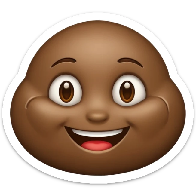 smiling brown mud emoji with a friendly smile, simple and glossy, in the style of iPhone (Apple) emojis sticker