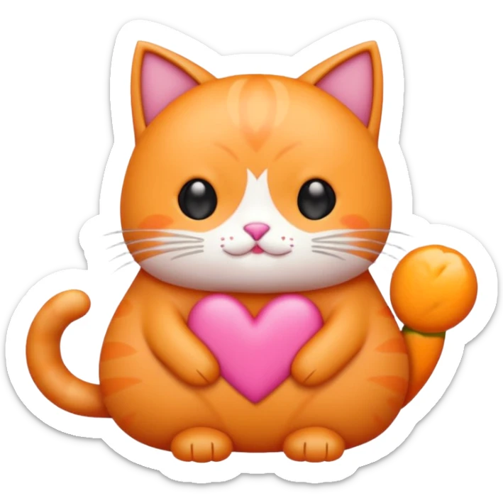 Gato naranja corazón rosa cuerpo entero kawaii sticker