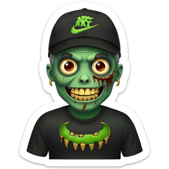Faça um zombie com uma blusa da Nike preta com um boné preto da Nike tbm, que o zombie tenha dentes de ouro. sticker