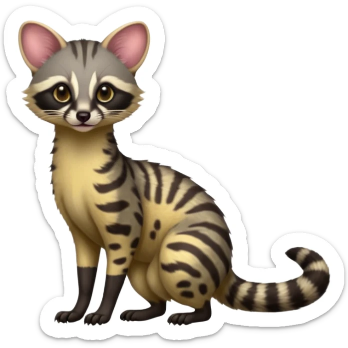 Vibrant exotic colorful spicy animalistic realistic slender elegant pretty cute Genet-Civet-Cacomistl-hybrid (full body) sticker