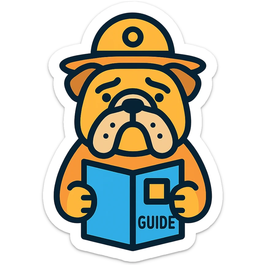 english bulldog tour guide as a simple and clear web button icon, color outline style sticker