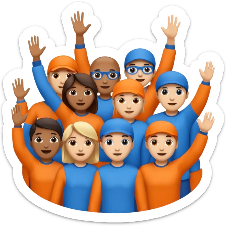 A cheering  within a circle of shades of orange and blue sticker