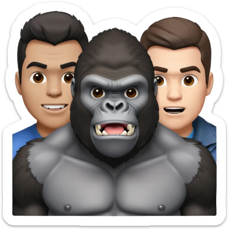 a sigma mewing named me and a gorrikla getting mewed on by the sigma the gorrila name is lance gaco sticker