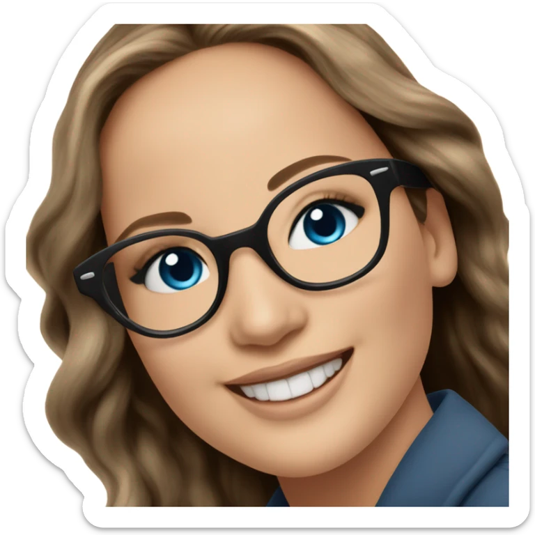Brunette Jennifer Lawrence wearing black glasses and blue eyes happy  sticker
