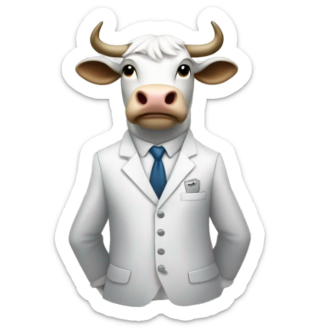 When the coin with the word Booms is turned, a white bull with a white mane and a white suit with the word Booms is standing with arms crossed. sticker