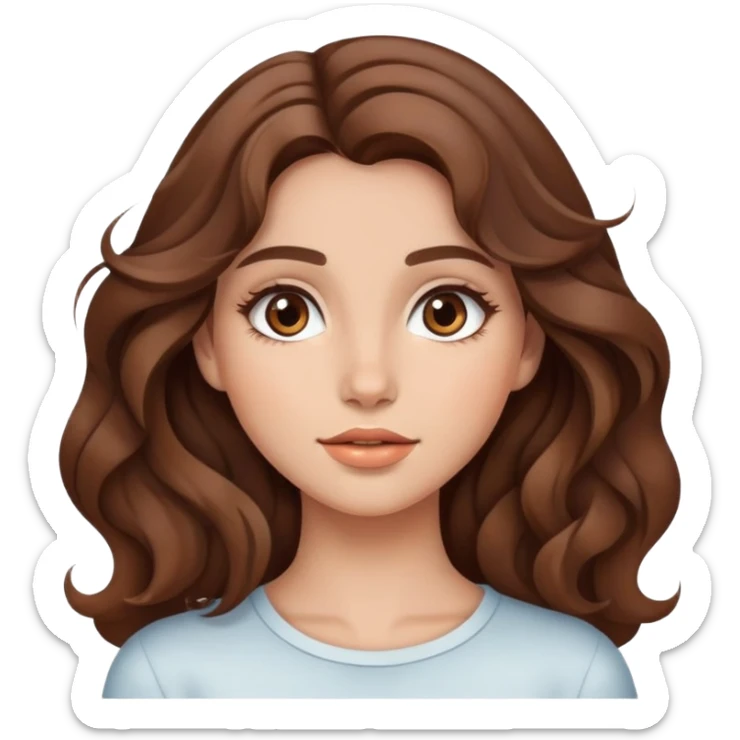 beautiful girl with wavy brown hair, natural makeup look sticker