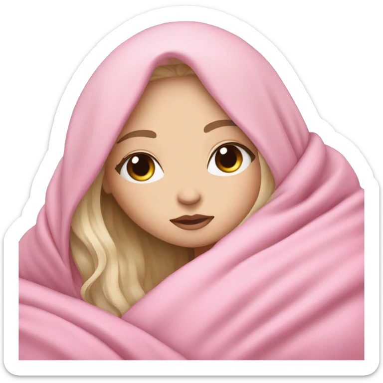 pale white girl with long black hair sleeping in pink blanket sticker