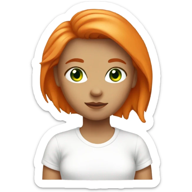 Girl with orange hair green eyes white t shirt sticker