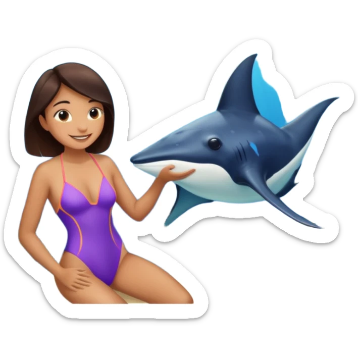 une personne qui est devant un aquarium où on peut carresser un raies menta sticker