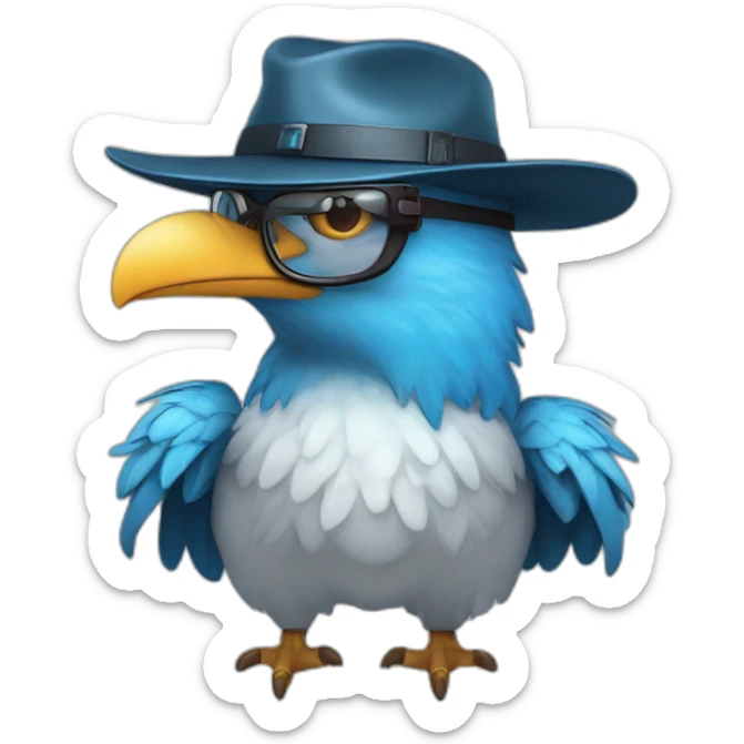 Crazy funny Cyberpunk Articuno head with beautiful smile wearing glasses and hat sticker