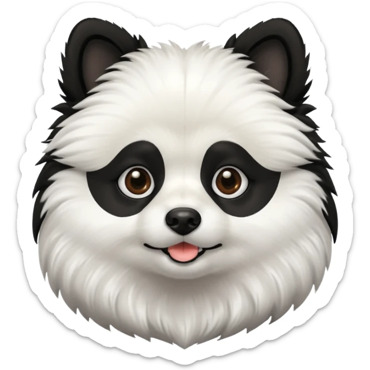 Dog pomeranian but hes like a panda the color and everything he has all black face but in the middle and nose part is white sticker