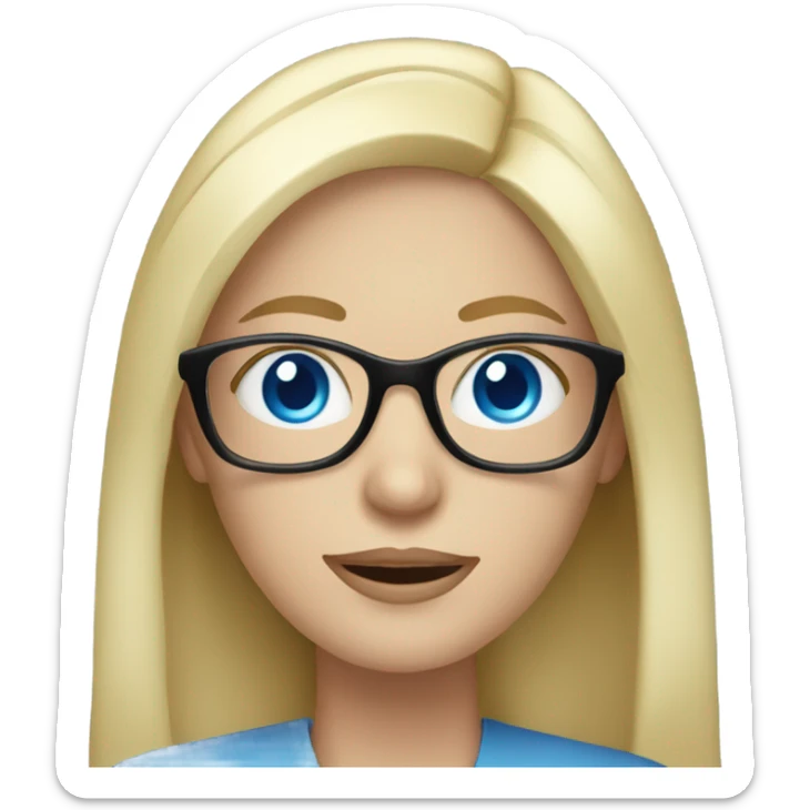blonde pale white woman with blue eyes and glasses working on laptop sticker