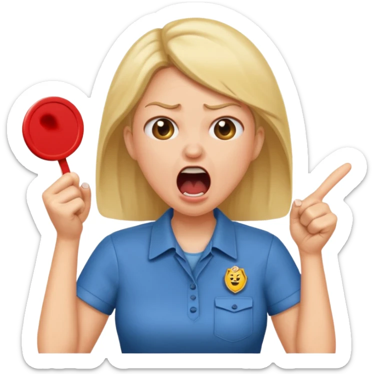 emojis.com a-karen-mom-yelling-at-somebody-that-wont-take-their-dog-out-and-is-showing-her-badge-but-its-fake sticker