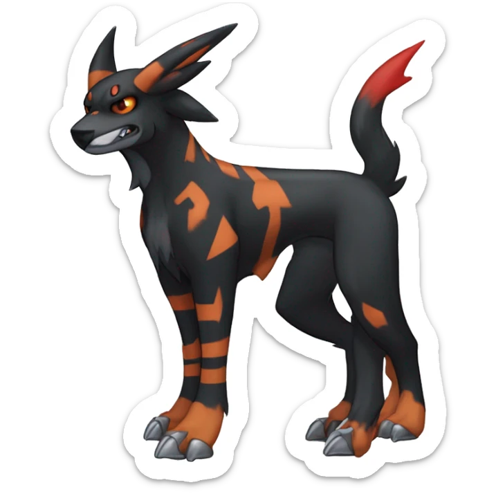 Cool Edgy Houndoom-Litten Fakémon Digimon with Edgy markings, full body, outlined sticker