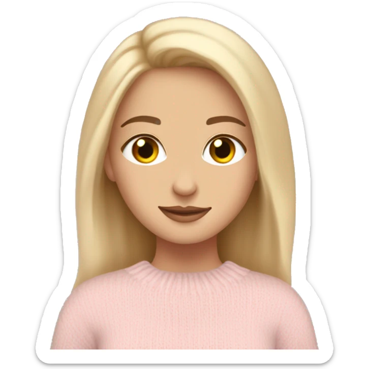 Pretty brown eyed white girl with light pink sweater reading cozy sticker