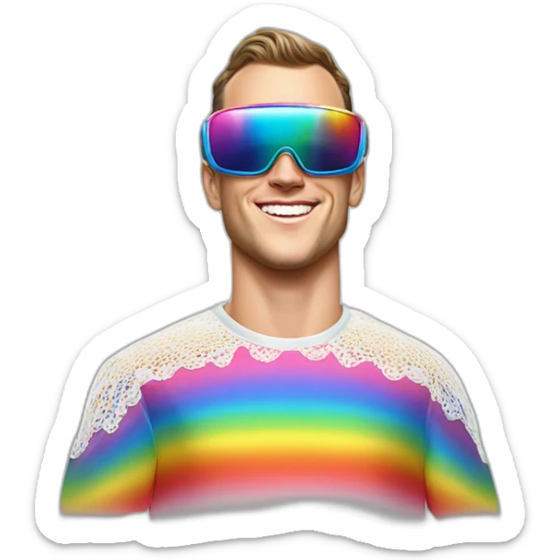 Fancy disco Jonathan Toews wearing rainbow lace shirt and wearing VR glasses and eating a moon pie sticker