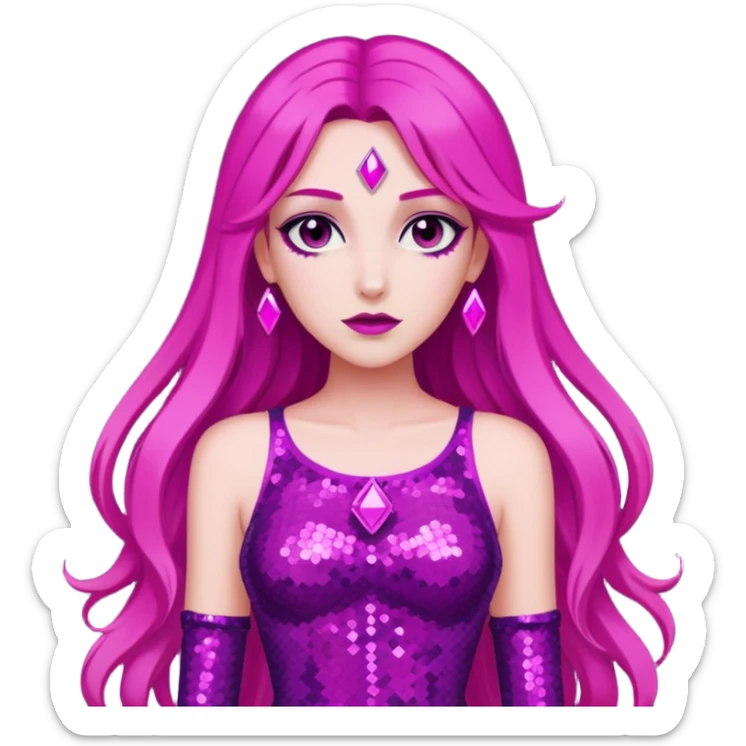 Persephone from Lore Olympus with long magenta hair, magenta sequin outfit sticker