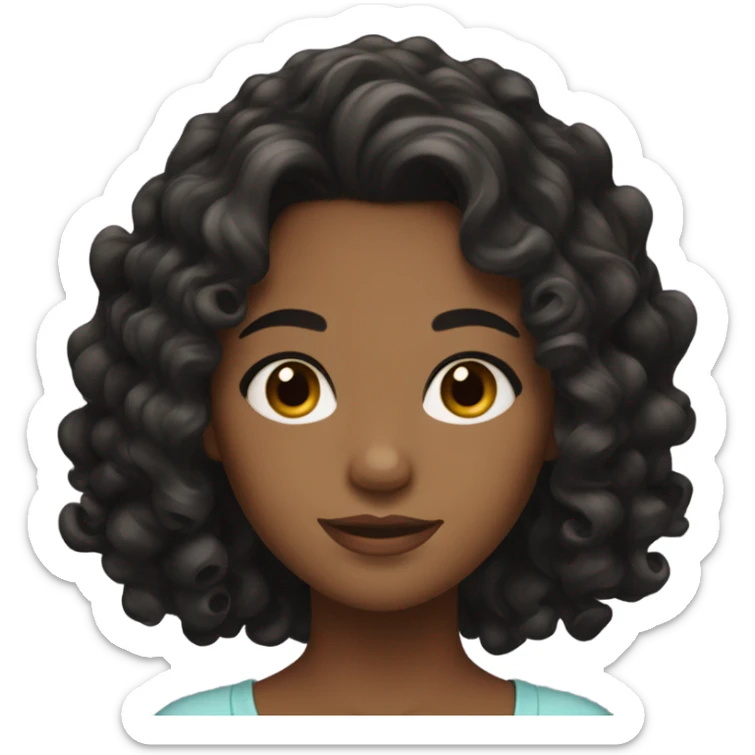 girl with wavy black hair going into curls, long lashes, brown eyes sticker