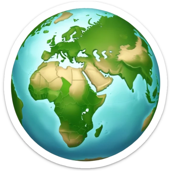 Earth globe with green continents shaped to form the number 1, iOS emoji style sticker