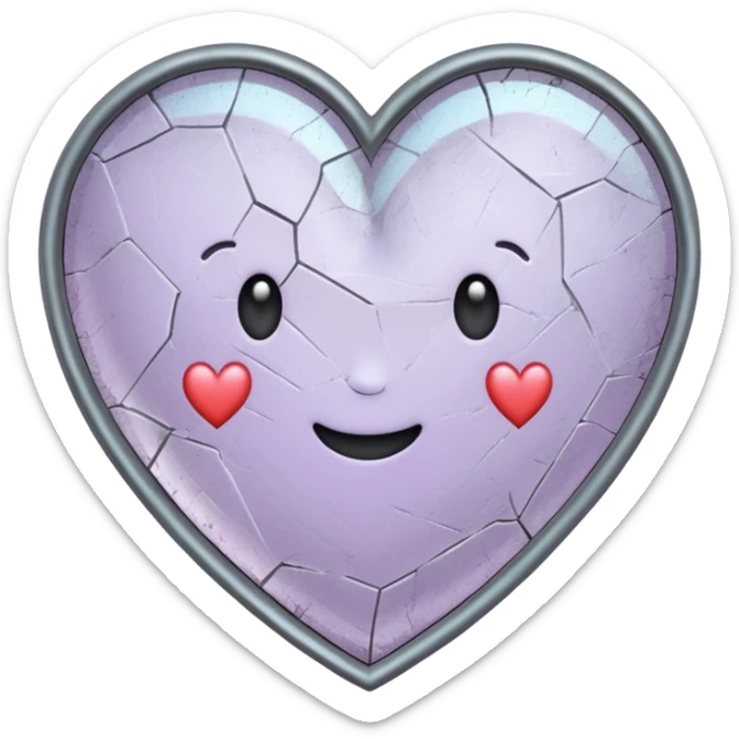 A cracked mirror reflecting a small heart hand-drawn, chalk-style emojis with a soft lilac color palette, suited for an aesthetic and emotional Telegram channel. The emoji should have a rough, doodle-like texture as if drawn with pastel chalk on a dark surface sticker