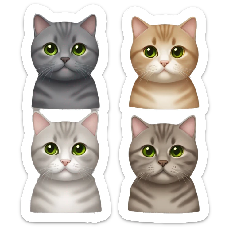 Brown british shorthair with Brown eyes + Grey Tabby scotish fold with Green eyes sitting sticker