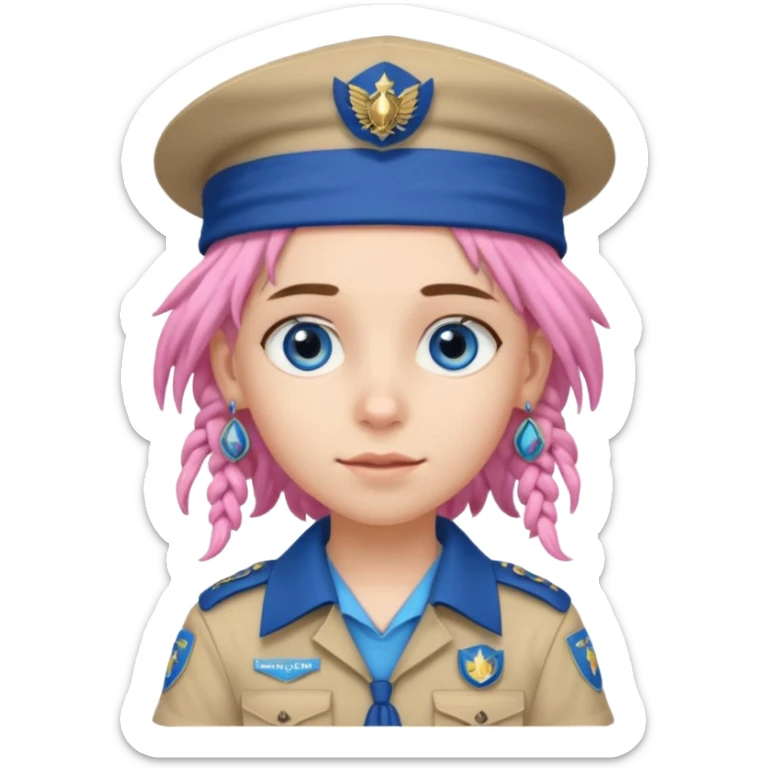 very pretty boy big blue eyes, scout girl with pretty pink uniform, blue dreadlocks, and big earrings and scouts hat sticker