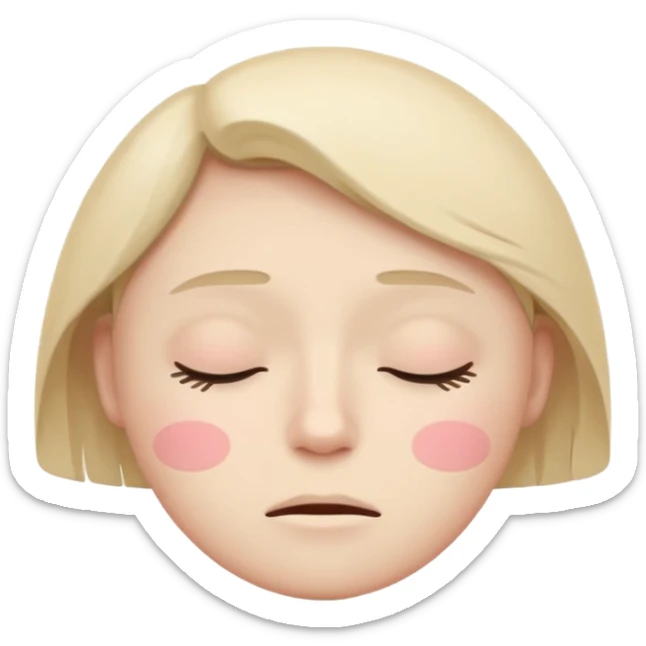 minimal flat emoji of a fatigued face,
half-closed eyes,
slightly uneven eyelids,
low-energy expression,
cool pastel muted tones,
modern mental health app style,
transparent background,
vector illustration sticker
