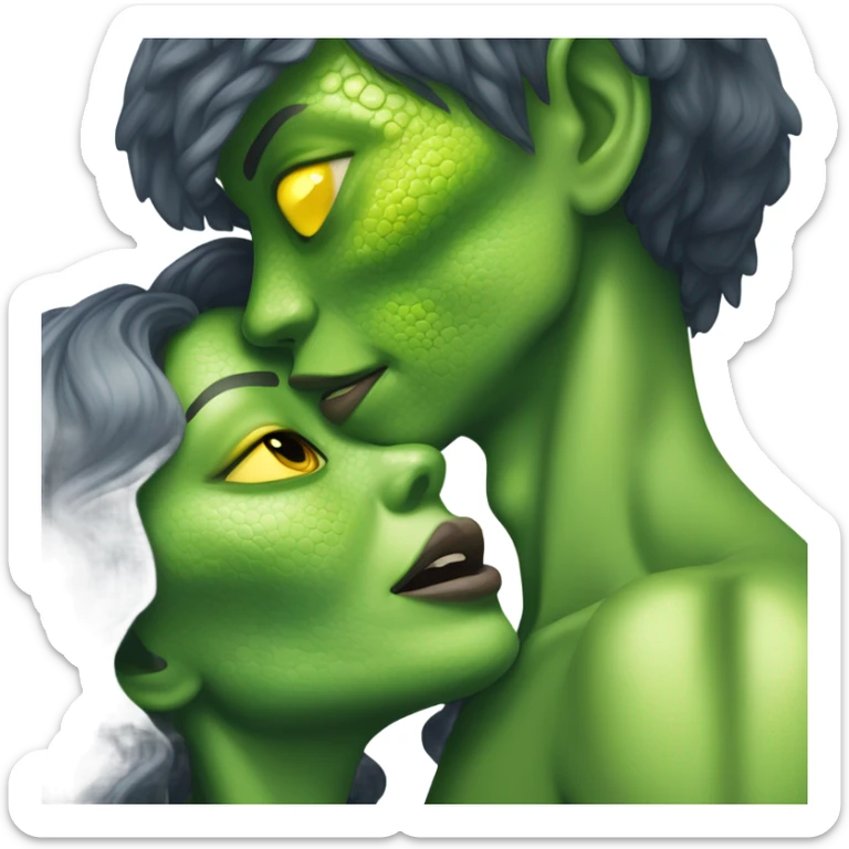 a Reptilian alien woman kissing humman man sticker