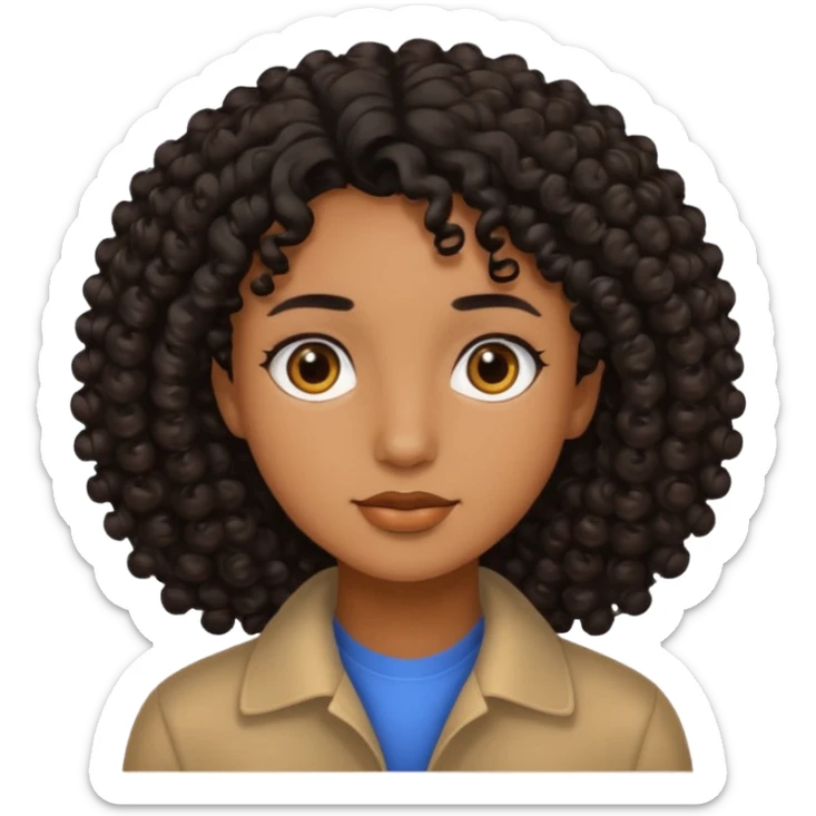 brown soft tone of skin, curly black hair, brown eyes sticker