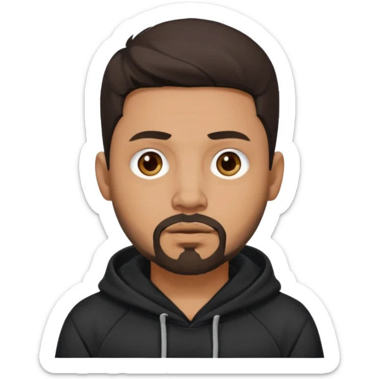 medium skin tone man with dark hair and a goatee beard, septum piercing, wearing a dark hoodie, neutral expression sticker