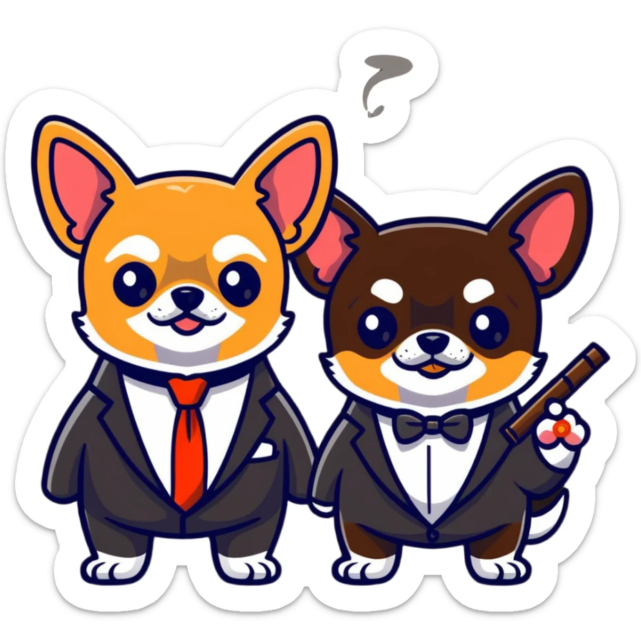 2 Chihuahua dogs in James Bond suits smoking big fat cigar sticker
