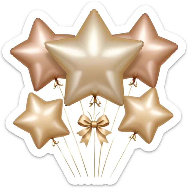 pearl-colored bow and 6 beige  metallic aesthetic star-shaped balloons sticker