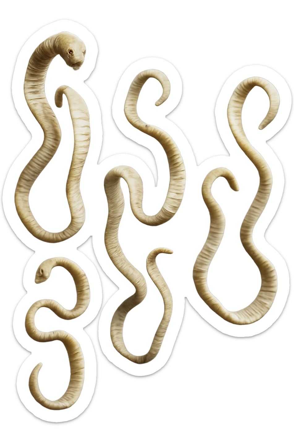 CINQUE PARASSITI COME LA TENIA FLUTTUANO IN ARIA, iperrealistico 4k sticker