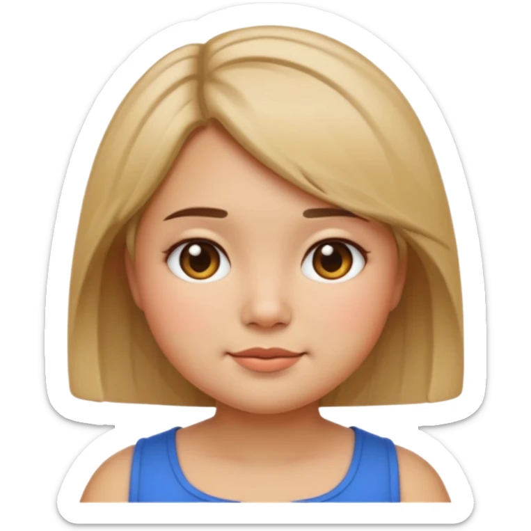 create a girl emoji with shoulder length short hair, chubby cheeks, straight hair and tan skin sticker