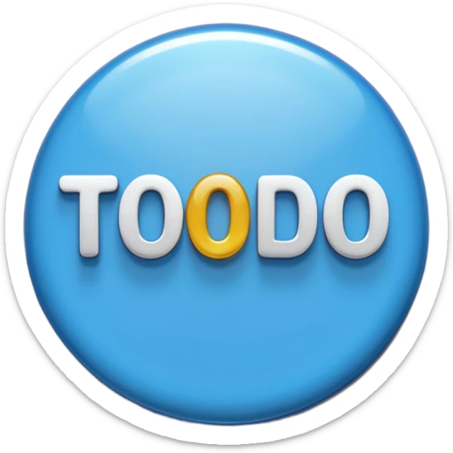 A glossy, three-dimensional emoji pin badge showing the text "TODOC". The font is modern, rounded, sans-serif, and colored in a professional medical blue. The badge has soft edges and reflections, in the style of Apple emojis. White background. sticker